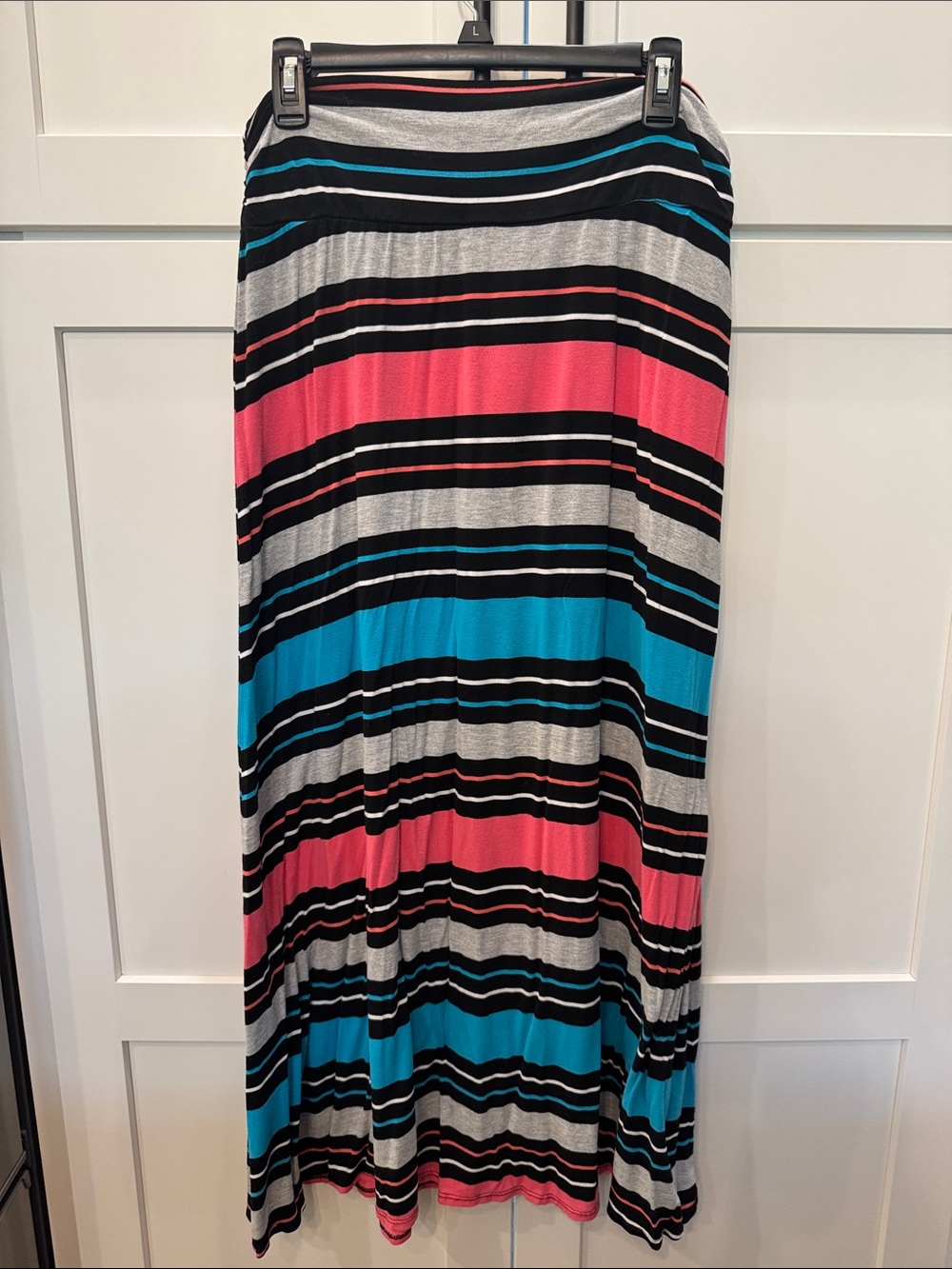 Merona Striped Maxi Skirt in Pink, Turquoise, Black, and Gray